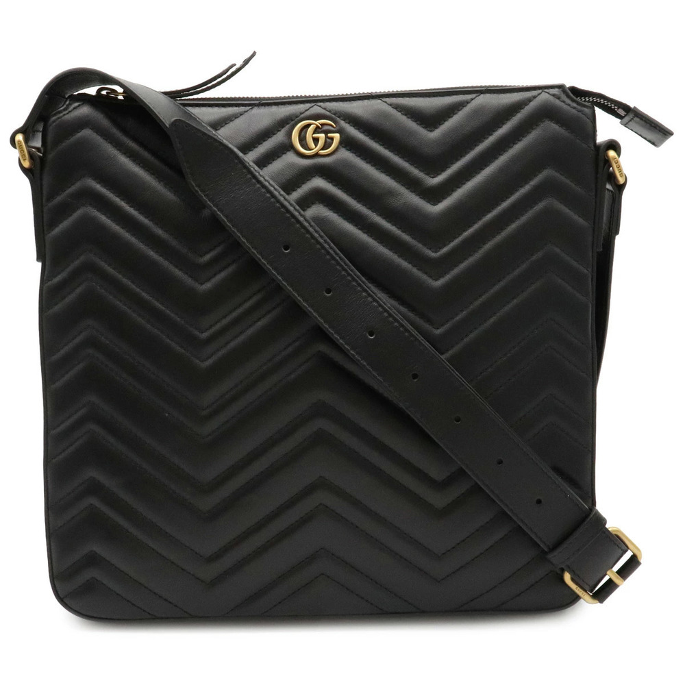 Gucci GG Marmont Crossbody Bag Chevron Quilted Calf Leather Black